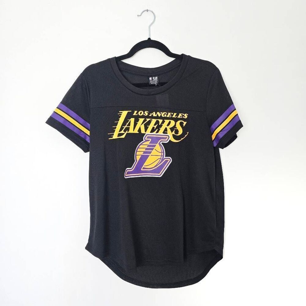 Lakers NBA Mesh Womens Large Black Basketball Mesh Jersey Los Angeles Short Slee